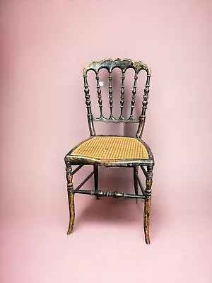 Decorative Cane Seat Napoleon III Style Hand Painted Chair • £19.99