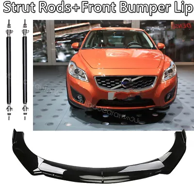 Glossy Black Front Bumper Lip Spoiler Splitter +Strut Rods For Volvo C30 C40 C70 • $84.99
