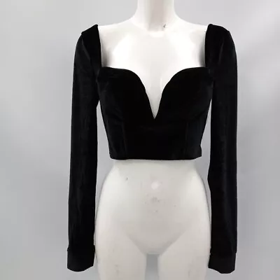 4th + Reckless Crop Top UK 10 Black Velvet Sweetheart New NWT RMF52-RP • £11.50