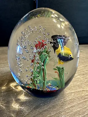 Vintage Vibrant Handblown Art Glass Aquarium Vase Fish In The Ocean!  5  • $425