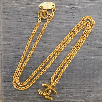 CHANEL Gold Plated CC Logos Charm Vintage Chain Necklace Pendant #464c Rise-on • £554.47