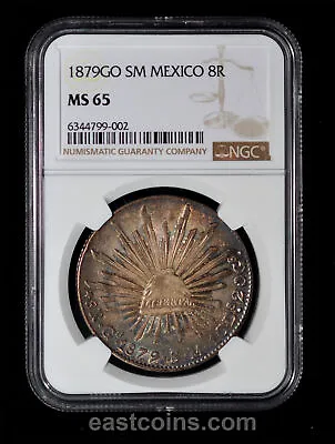 NGC MS65 1879 GO SM Mexico 8 Reales Scares Mint Nice Toning • $3701.62