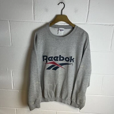£9.95 • Buy Vintage Reebok Sweatshirt Mens Extra Large Grey Spell Out Crew Neck Made In USA