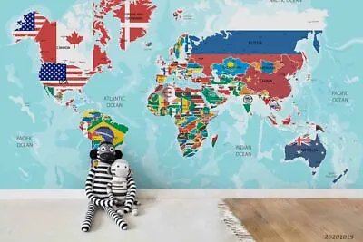 3D Flag World Map Wallpaper Wall Mural Removable Self-adhesive Sticker691 • $58.28