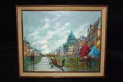 Vintage Signed GIRCHI ? Venice Waterway Gondola Painting Oil On Board • $149.99