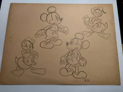 #5 Vintage  1937 Disney Frank Follmer Mickey Mouse Donald Duck PENCIL DRAWING • $160