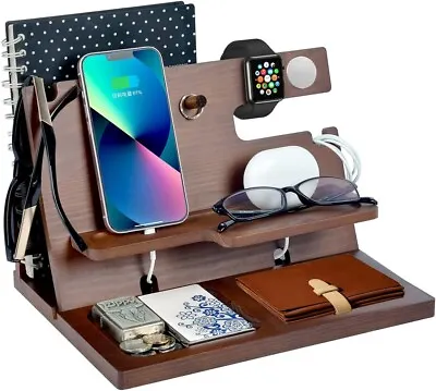 Multifunction Wooden Bedside Organiser Wood Phone Docking Station Key Holders UK • £19.99