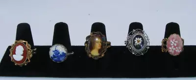 Vintage Costume Jewelry Rings Lot Of 5 ~~ Mosaic Portrait Delft Cameo Etc • $9.99