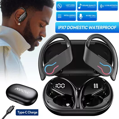 Mpow Ear-hook Bluetooth 5.3 Earbuds TWS Wireless Headset Sports Bass Headphones • $23.74