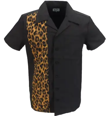 Retro Black With Leopard Stripe Rockabilly Bowling Shirts • £29.99