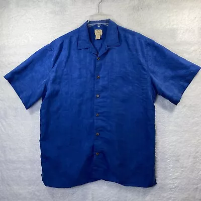 Jos. A. Bank Men's XL Cuban Collar Shirt Blue Short Sleeve Tropics Pattern  • $12.97