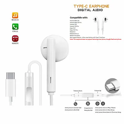 $7.99 • Buy USB Type C Earohones With Mic & Control  For Huawie, Oppo, Xiaomi Headphones 