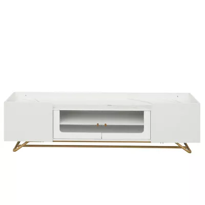 Faux Marble Top TV Stand For TVs Up To 70  With Fluted Glass And Gold Frame Base • $170.29