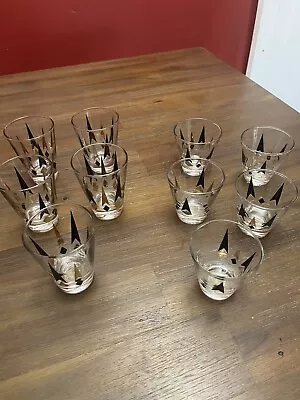 Vintage Anchor Hocking Set Of 10 Golden Peaks Atomic Arrow Cocktail Shot Glasses • $5