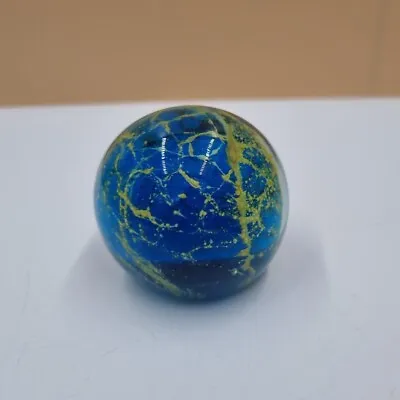 MDINA Blue Yellow Ball Paperweight - Swirls Lightning Vein • £8.95