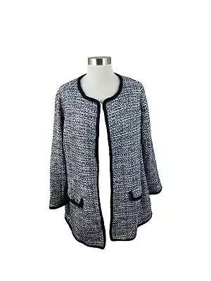 Talbots NEW 0XP Black White Woven Lined Open Cardigan Jacket • $101.06