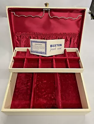 Vintage Lady Buxton Jewelry Box Cream With Red Velvet Lining 2 Tier • $29.99