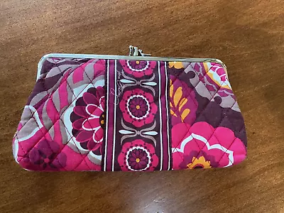 VERA BRADLEY Double Kisslock Clutch Wallet Carnaby Burgundy & Pink Floral • $16