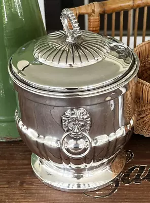 Vintage Sheffield Silver Plate Ice Bucket With Lion's Head Handles • $40