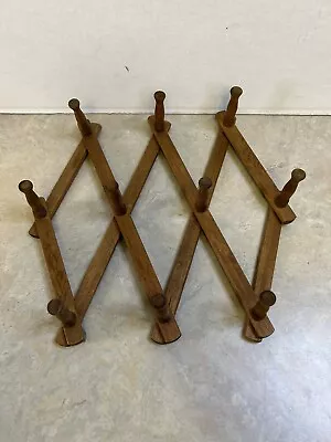 Vintage Wood 10 Peg Accordian Expandable Coffee Cup Mug Hat Rack Holder • $12