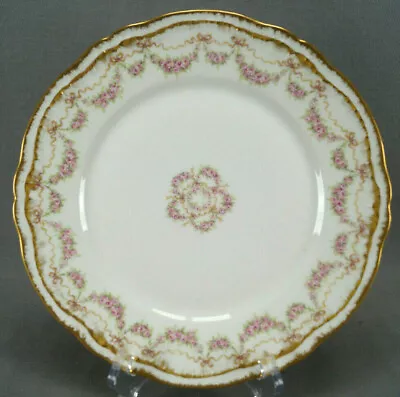 Haviland Limoges Schleiger 842 Pink Roses Bows Ribbons Double Gold 9 3/4 Plate • £317.69