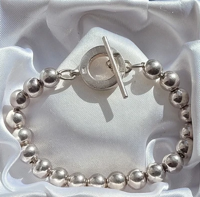 £34.99 • Buy Vintage Solid Sterling Silver 9mm Ball Bead Bracelet Length 7.5 Inch. Wt 21.27gs