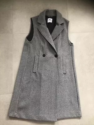 ZARA Trinny Grey Gilet Long Waistcoat Sleeveless Jacket Coat Medium • $15.56