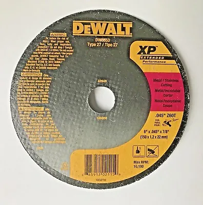 New Dewalt Dw8853  6   Xp Metal / Stainless Cutoff Wheel • $7.49