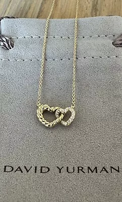 David Yurman Double Heart Pendant Necklace Yellow Gold Diamonds • $825