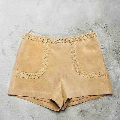 Intermix Women Suede Tan Boho Shorts Tan Zip Closure Braided Pockets Size Medium • $74.99