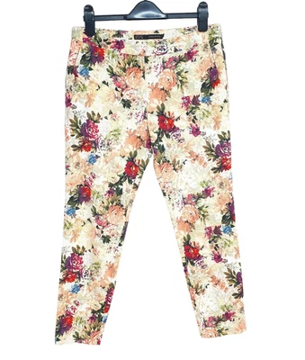 £9.99 • Buy ZARA Floral Print Statement Trousers Tapered Slim Peg Leg Sz M Pink Peach Orange