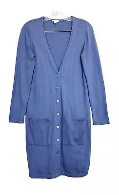 J. Jill V-Neck Long Length Cardigan Sweater XS Silk Cashmere Blend Blue Pockets • $13.56