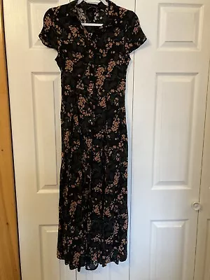 Zara Woman Long Black Floral Button Up Shirt Dress Size XS • $20