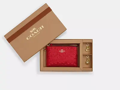 COACH Boxed Corner Zip Wristlet With Gift Box Red Perfect For Valentines • £59.99