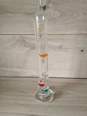 Freestanding Glass Galileo Thermometer - 28cm Tall - Silver Tags - VGC • £9.99