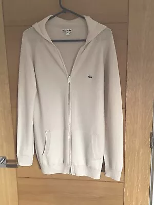 Ladies Lacoste Pure Wool Hooded Zipped Cardigan Beige Size 42 Uk 12/14 • £25