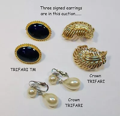 Vintage Signed Lot All TRIFARI Clip On Earrings Lot Of THREE (3) Pairs • $12.50
