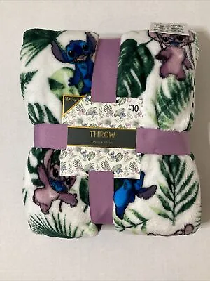 $74.99 • Buy Primark Stitch Angel Throw Blanket Disney Palm White Purple Fleece Bed New