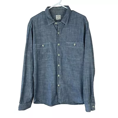 J.Crew Slim Fit Cotton Chambray Work Shirt Mens Size L Blue Button Down Pockets • $29