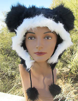 BLACK MOUSE EARS ADULT HAT Ski Cap Animal Costume White Furries Mickey Minnie • $22.99