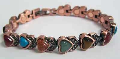 HEART MIXED STONES COPPER MAGNETIC LINK BRACELET  Jewelry Health Mens Womens • $16.19