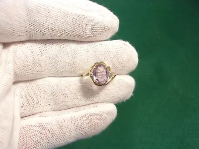 Very Pretty Older Vtg Lady's 14k Yellow Gold Amethyst & 2 Diamond Accent Ring • $192.62