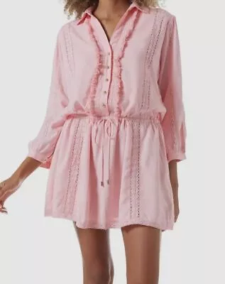 $239 Melissa Odabash Women's Pink Scarlett Crochet Trim Swim Cover-Up Dress M • $76.78