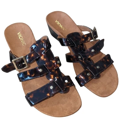 £37.49 • Buy Vionic By Orthaheel Park Radia Tortoise Shell Wedge Sandals Size 9 Slip-On Strap