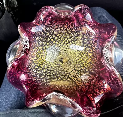 Vintage Murano  Italian Art Glass Bowl  Fleck Dish Ashtray Beautiful • $35