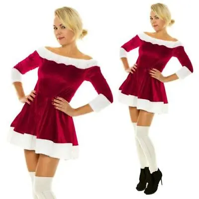 £14.99 • Buy Christmas Sexy Santa Claus Fur Neck & Hem Costume Xmas Outfit Fancy Dress Womens