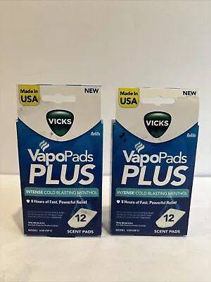 (2) Vicks VapoPads Plus Refills Intense Cold Blasting Menthol 12 Scent Pads Each • $22.99