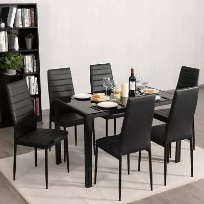 Dining Chairs Set Of 6 Kitchen High Back Dining Room Chair With Metal Leg Black • $127.99