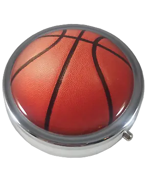 Basketball Small Three Section Round Pocket Purse Travel Vitamin Pill Box Case • $9.99