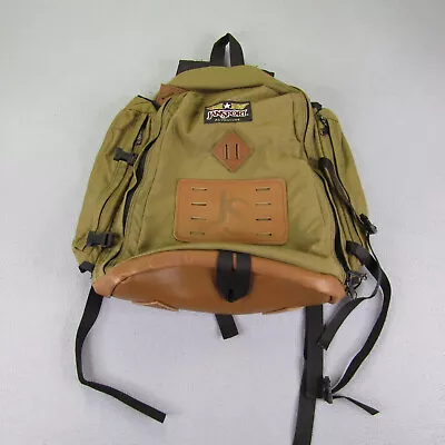 Vintage Jansport Backpack Green Adventure Canvas Leather Bag Day Pack • $249.97